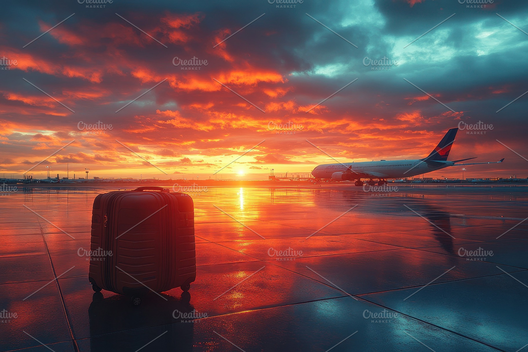 Dramatic sunset at the airport with, a Photo by Tanuart