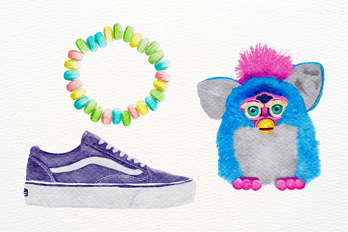 90s Nostalgia Watercolor Graphics, an Education Illustration by CherithDrawsThings (Photo 2 of 7)