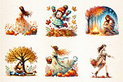 watercolor autumn girl, a Seasonal Illustration by DreamArtGraphic (Thumbnail 2 of 4)