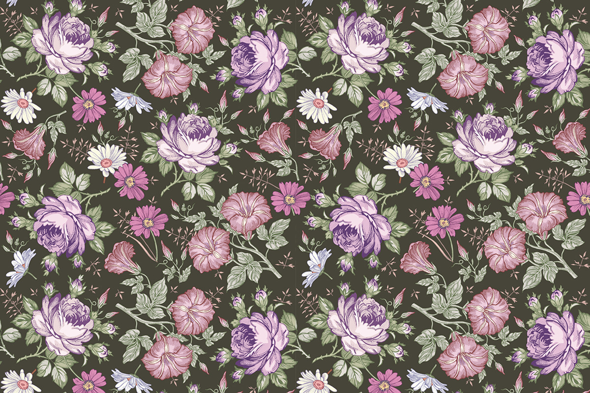 Set Seamless Flowers Roses Chamomile, a Pattern Graphic by Vintage (Photo 4 of 14)