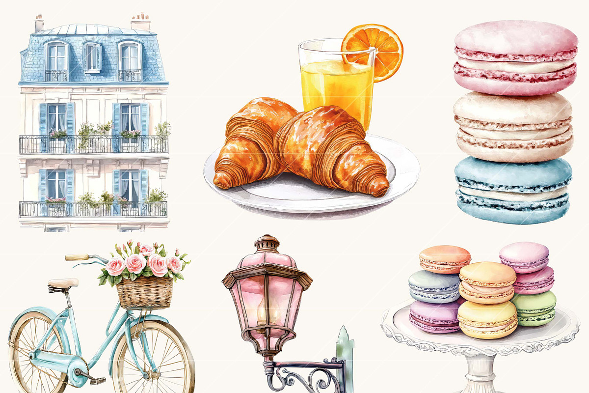 Watercolor Paris Clipart Bundle, an Object Illustration by SparkyDesignsUS (Photo 5 of 9)