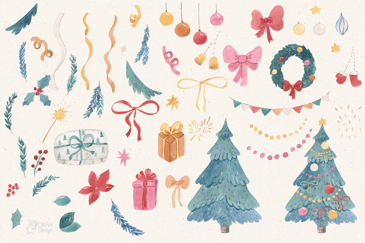 CAT CHRISTMAS. Watercolor clipart, an Animal Illustration by OlliArtDesign (Photo 3 of 8)