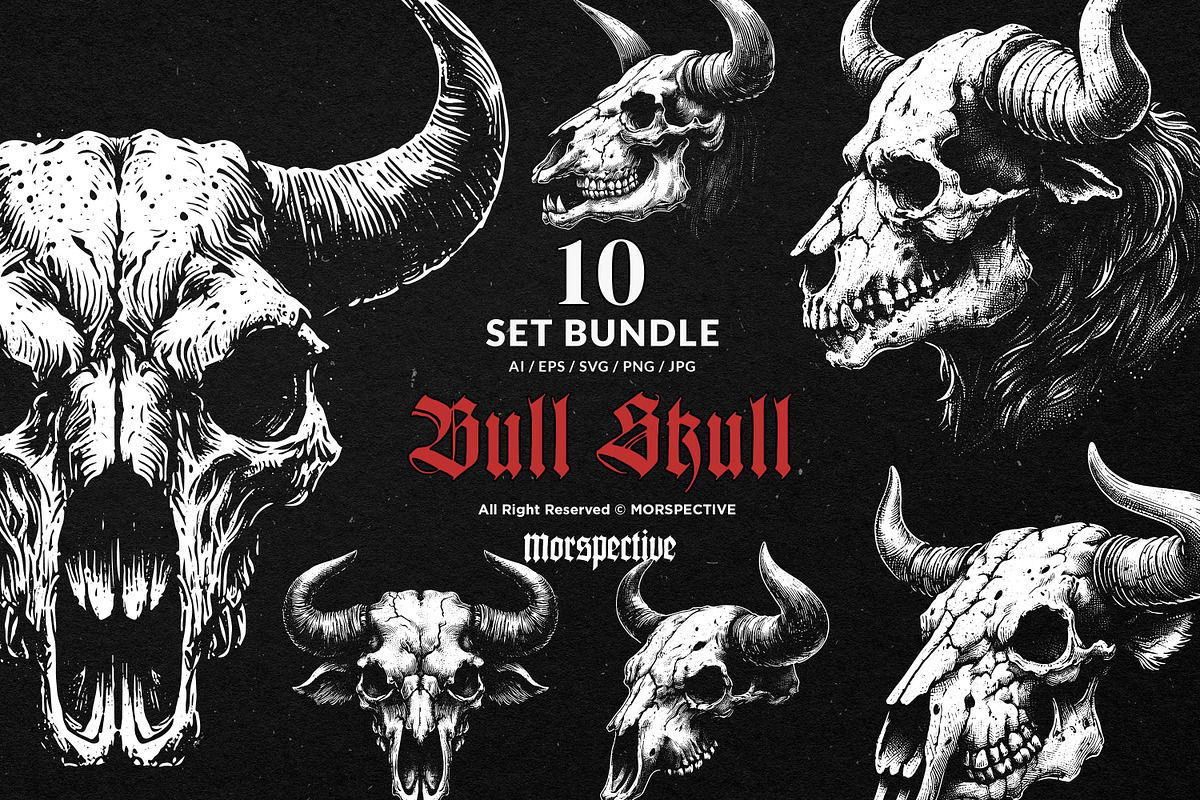 10 Bundle Dark Art Bull Skull Animal, an Illustration by Morspective (Photo 1 of 7)