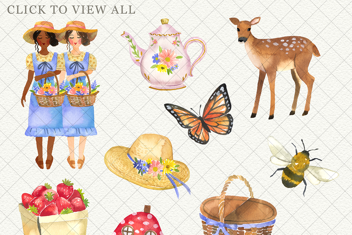 Watercolor Cottage Chic Clipart, an Animal Illustration by PaperSphinx (Photo 2 of 3)