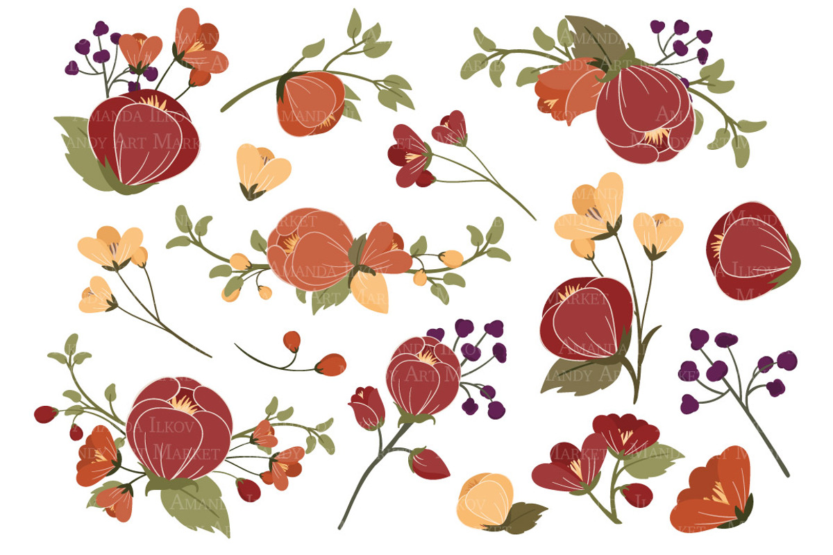 Autumn Floral Vectors & Clipart, an Illustration by Amanda Ilkov (Photo 2 of 3)