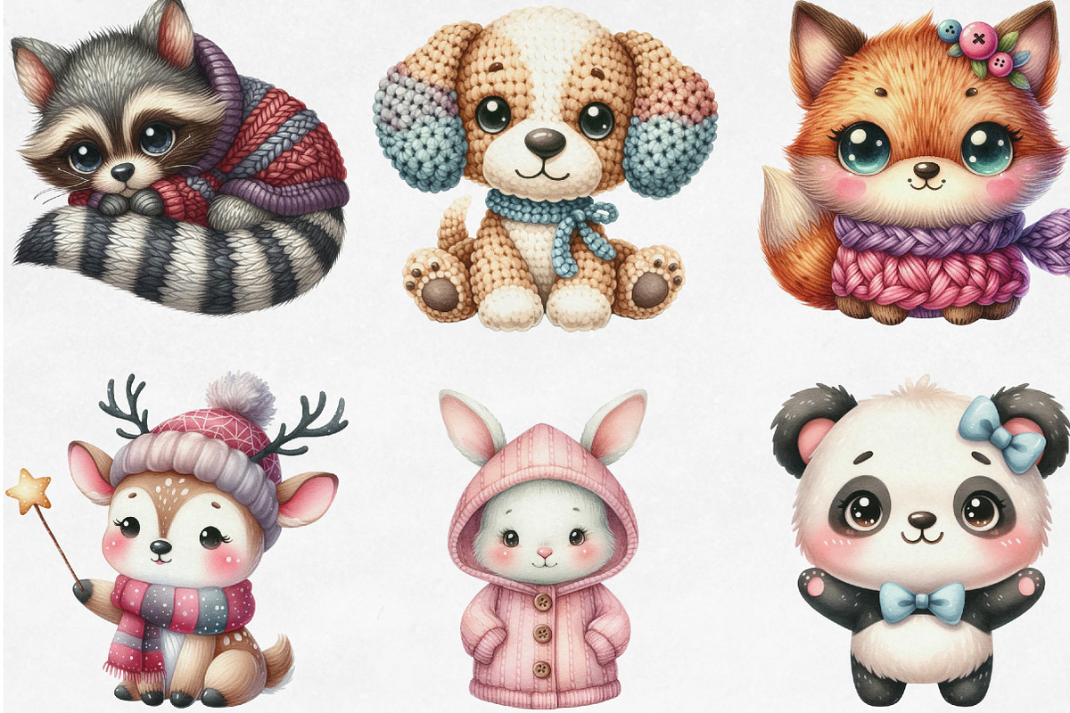 Kawaii Knitted Animals Clipart, an Illustration by Designking (Photo 3 of 4)