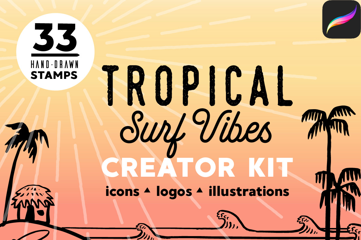 Tropical Surf Vibes-Procreate Stamps, an Icon by Walking_Designs (Photo 1 of 7)