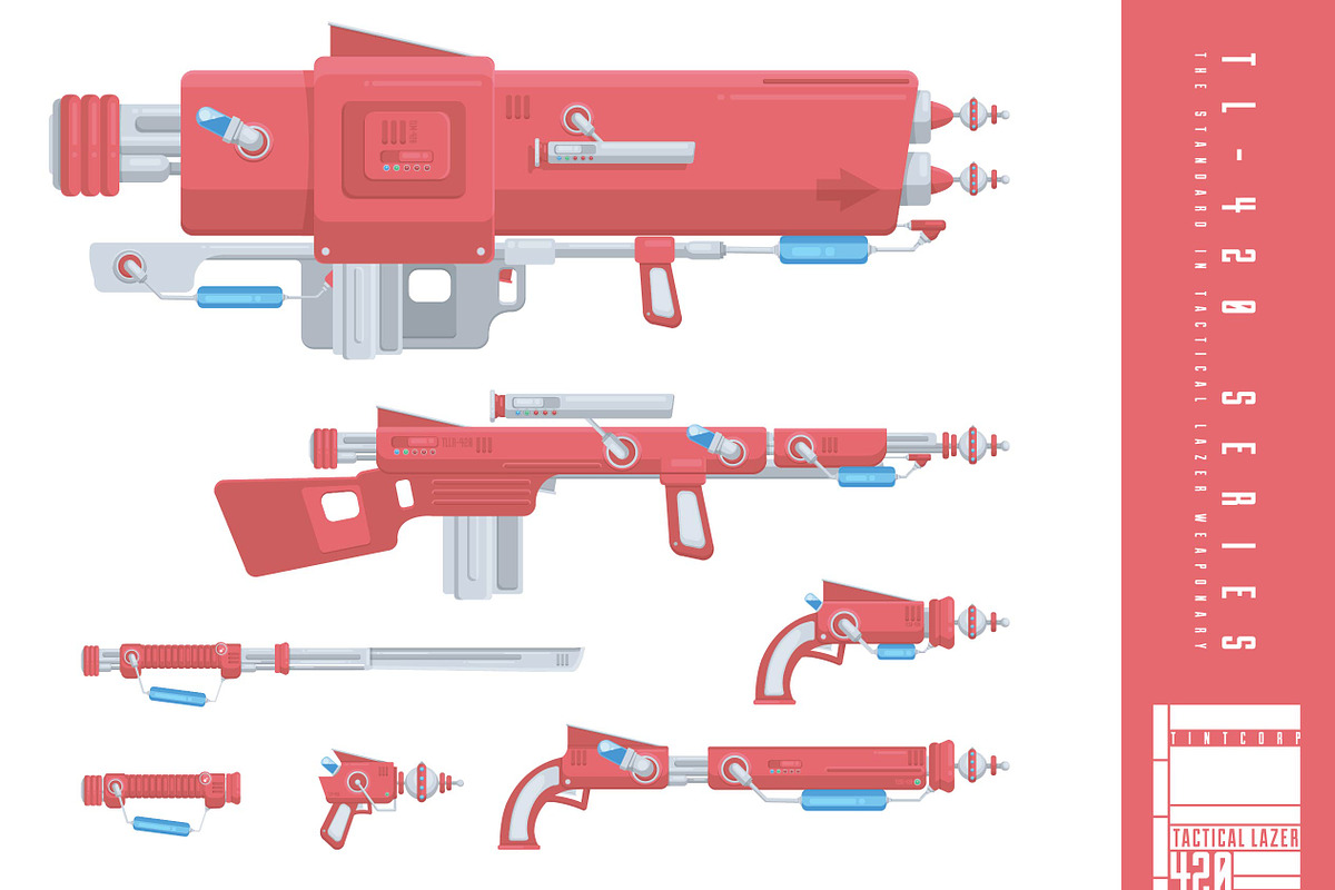 Flat Design Sci Fi Weapon Ranges, an Illustration by The Tint Pro
