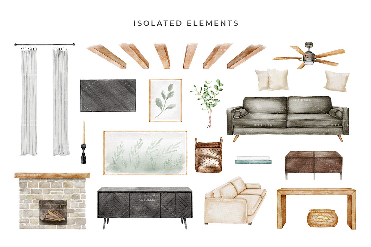 Watercolor Interior Creator, a Decorative Illustration by Kotulska (Photo 7 of 18)