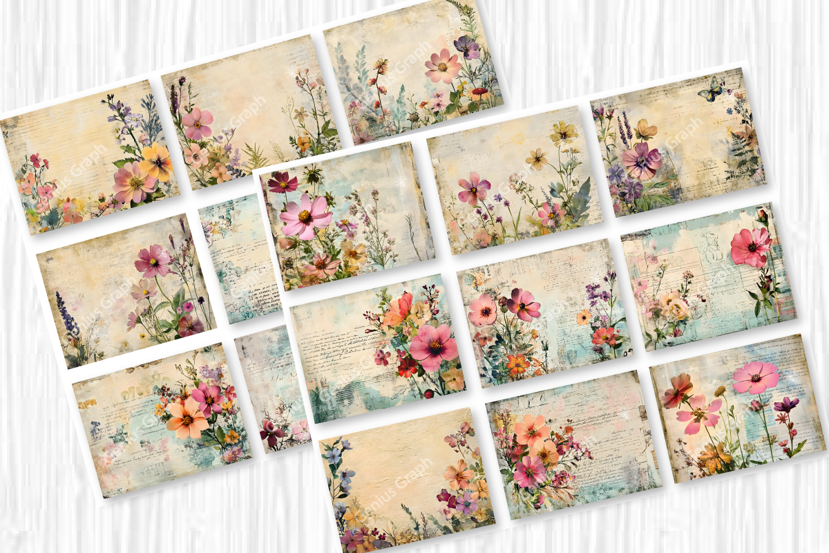 Vintage Floral Junk Journal Page Set, a Texture Graphic by Genius Graph (Photo 2 of 3)
