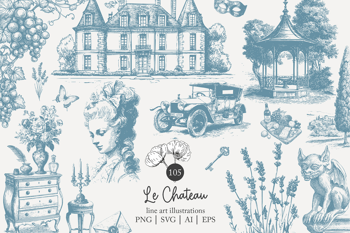 105 line art French Chateau clip art, a Seasonal Illustration by Poppy Lane Studio (Photo 1 of 13)