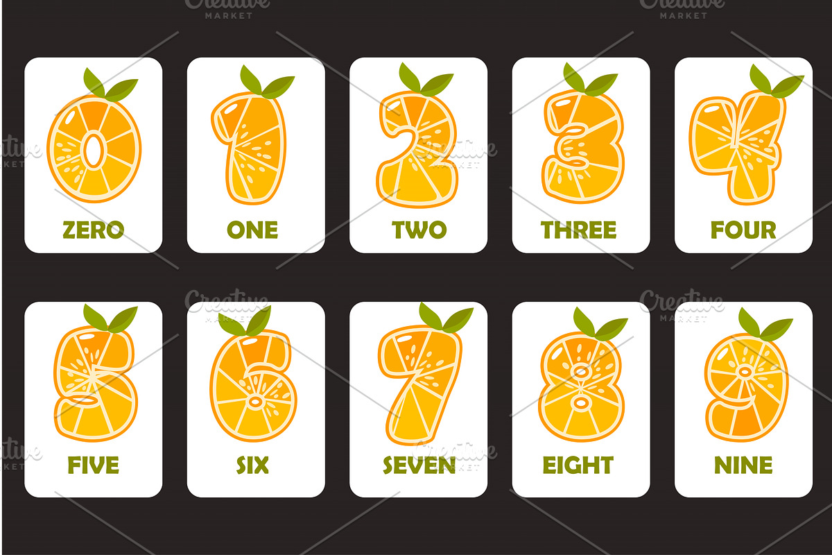Education cards with Cartoon Orange, an Object Illustration by BabySofja