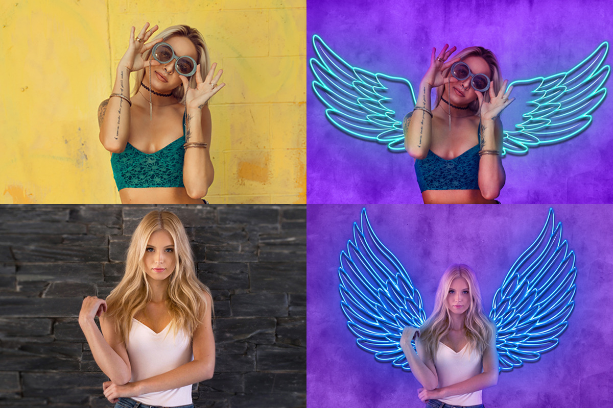 Neon Angel Wings Overlays, an Object Graphic by VligCreativeStudio (Photo 2 of 6)