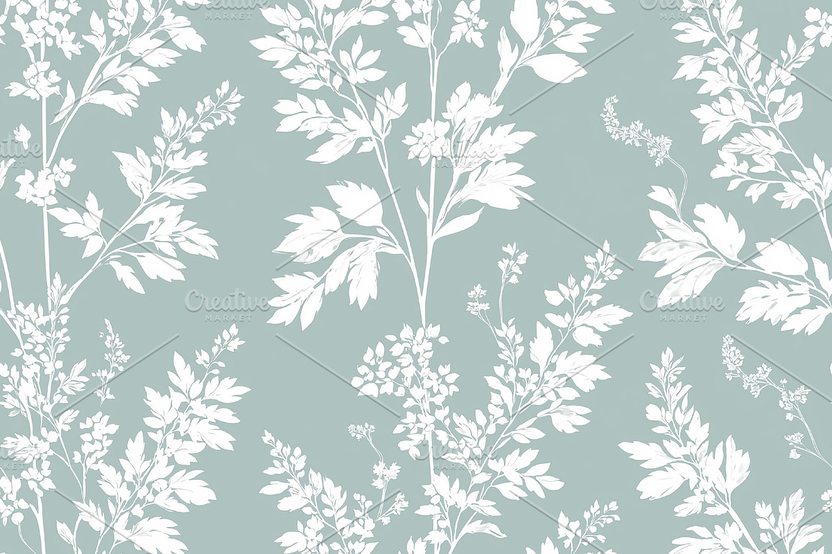Delicate white floral pattern on light blue background creating, a ...