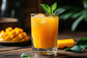 Refreshing mango juice with ice and, a Food & Drink Photo by Pixeness Studio