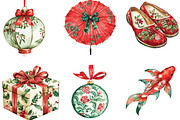Chinoiserie Red & Green Christmas, an Illustration by CraftArtStudio (Thumbnail 3 of 6)