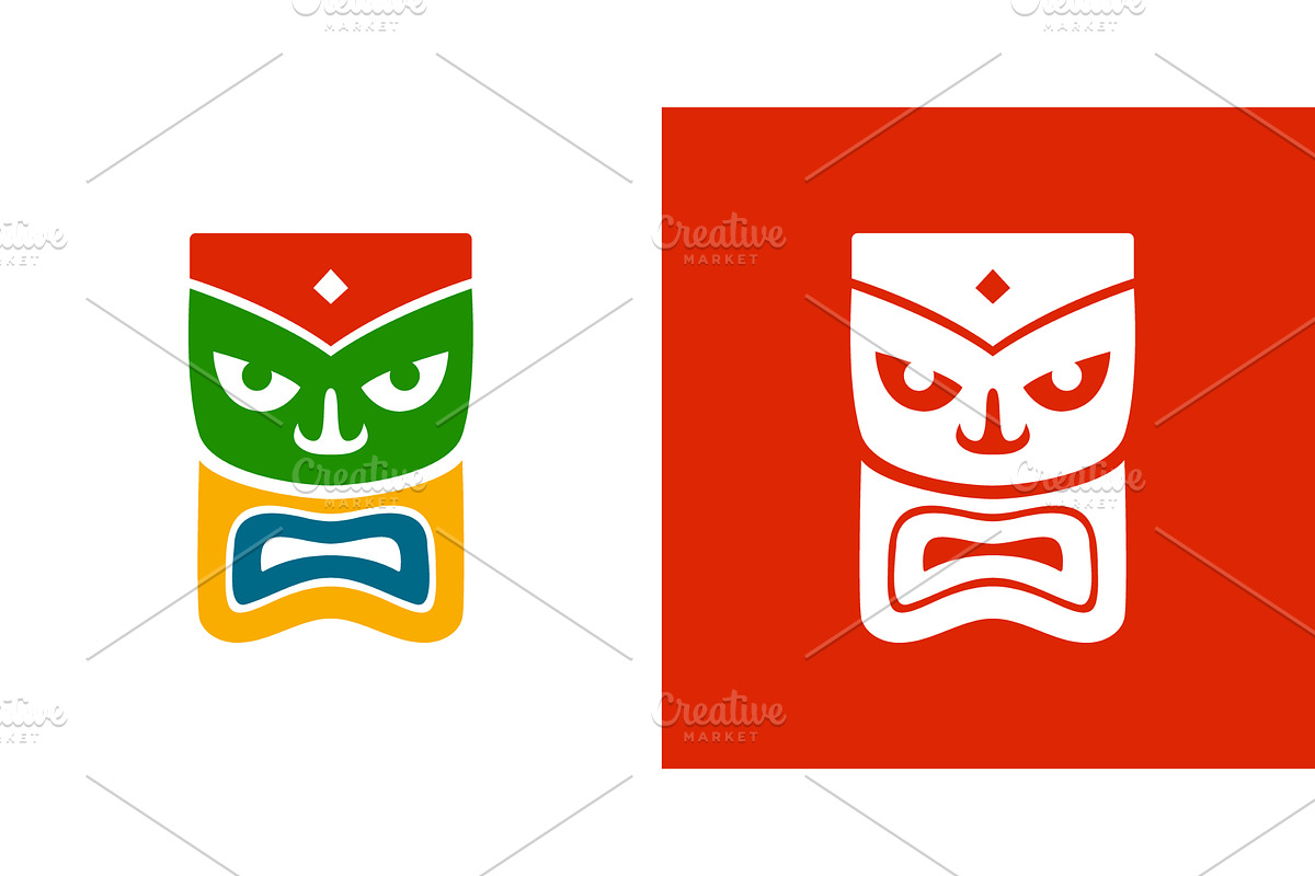 Color and white tiki mask variations, an Illustration by GraphiShop