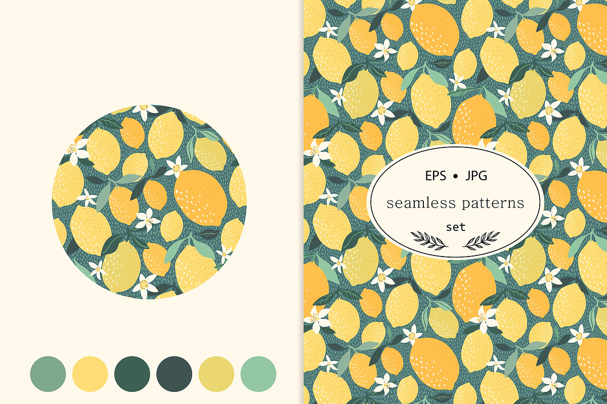 Lemons patterns and lemonade set, a Food Illustration by Letto studio (Photo 3 of 6)