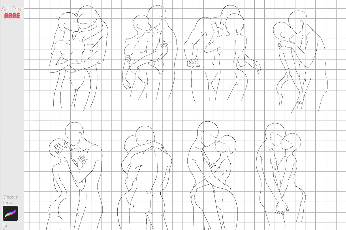 Procreate Couple Body Poses Anime, a Brush Add-On by ArtPrintBabe (Photo 5 of 12)