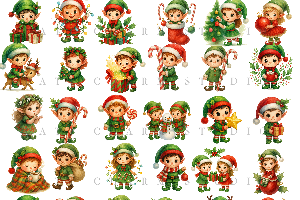 73 Elf Clipart Set, a Decorative Illustration by Pati Charm Studio (Photo 7 of 8)