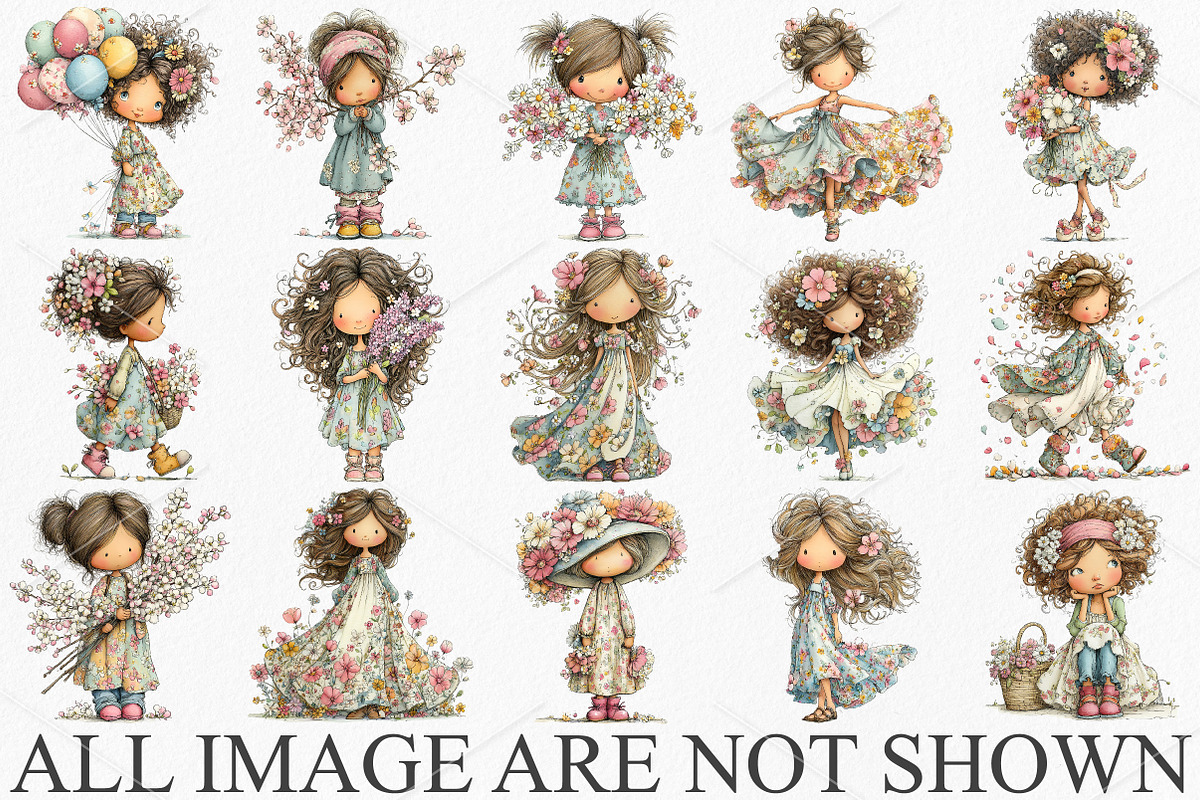 Whimsical Spring Girl Clipart Bundle, an Illustration by Canvas Craft (Photo 3 of 7)