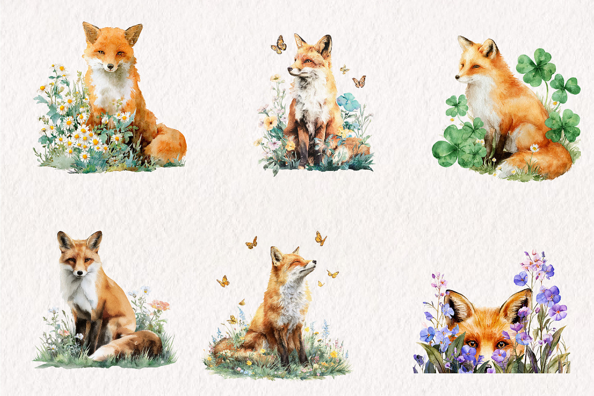 Watercolor Fox Meadow Clipart, an Illustration by CreationArt (Photo 7 of 7)