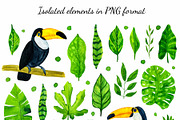 Watercolor tropical leaves, a Background Graphic by MarBom (Thumbnail 2 of 6)