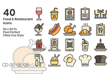 40 Food & Restaurant - Filled Line, an Outline Icon by Kmg Design