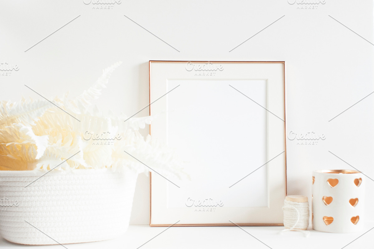 Rose Gold & White Frame Mockup, a Print Template by Grandview Collective