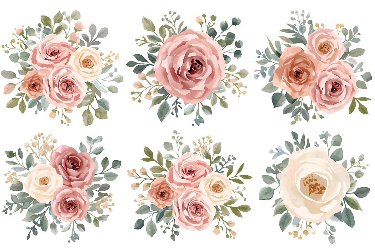 Blush Floral Watercolor Bundle, an Illustration by musafir_fashion (Photo 3 of 13)