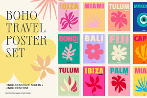 Travel Posters Set Boho Shapes