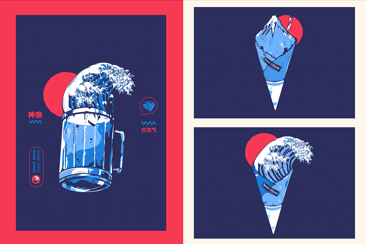 Retro Great wave off kanagawa food, a Food Illustration by Darts Lines (Photo 1 of 7)