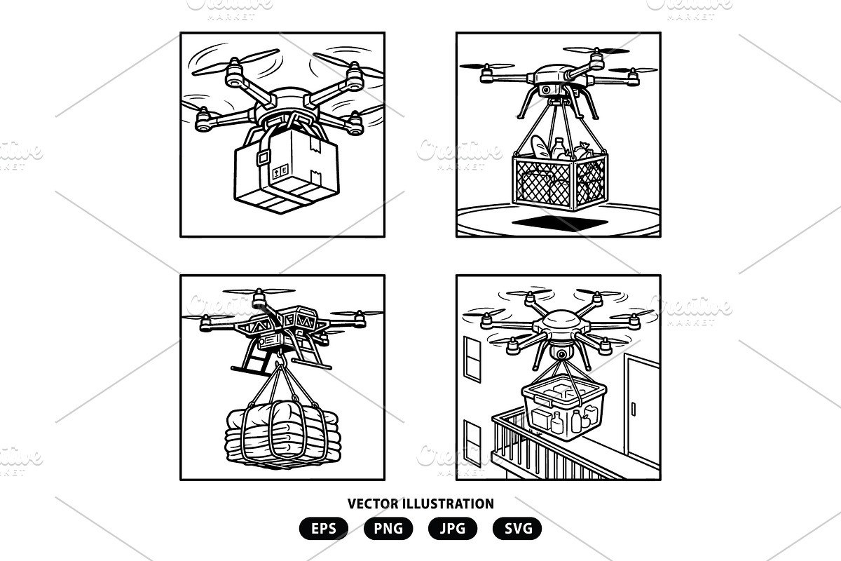 Drones carrying goods illustration, a Technology Illustration by Vectorlina (Photo 2 of 3)