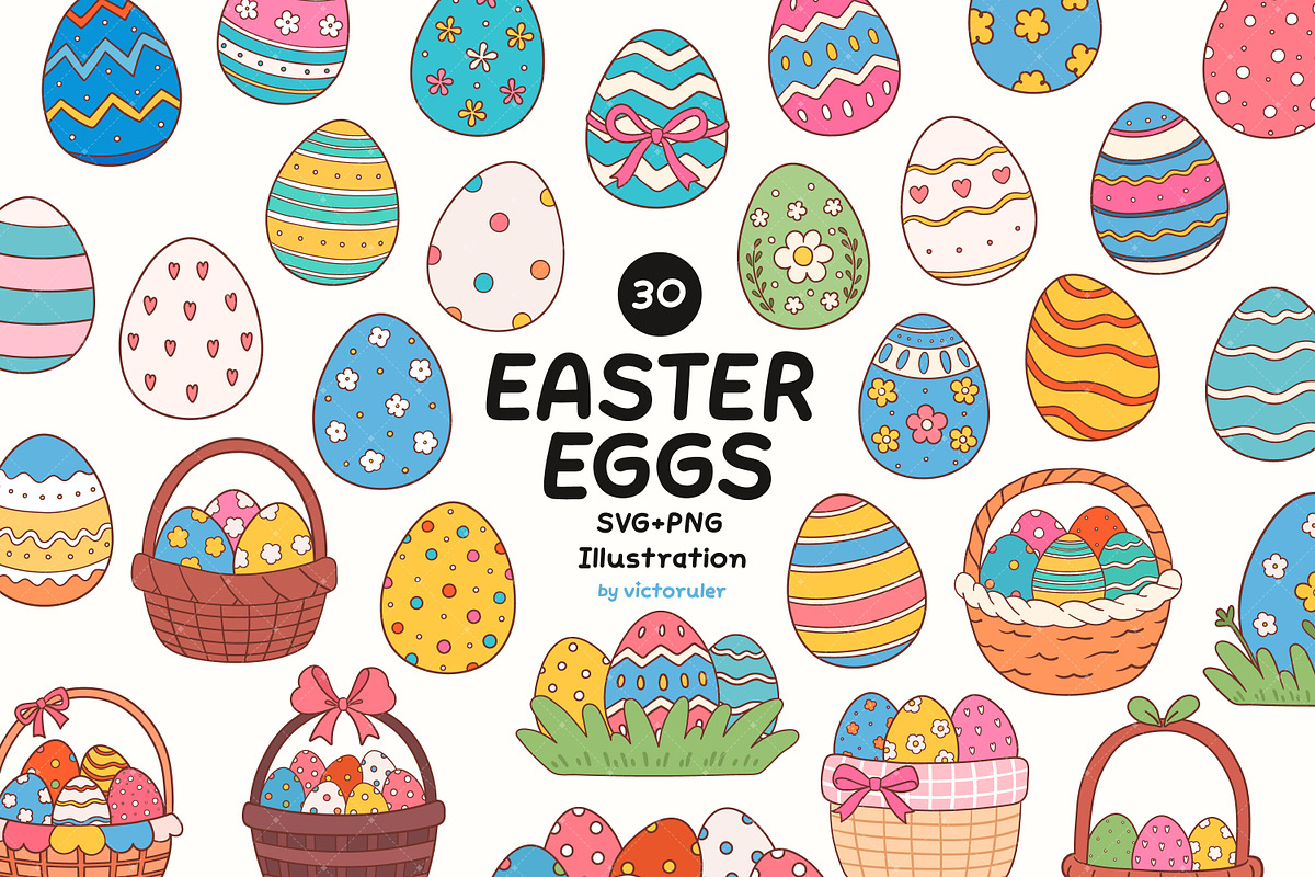Cute Easter Egg Clipart Set, a Seasonal Illustration by Victoruler (Photo 1 of 7)