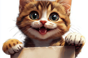 Happy tabby kitten holding blank sig, an Animal Photo by Pixeness Studio