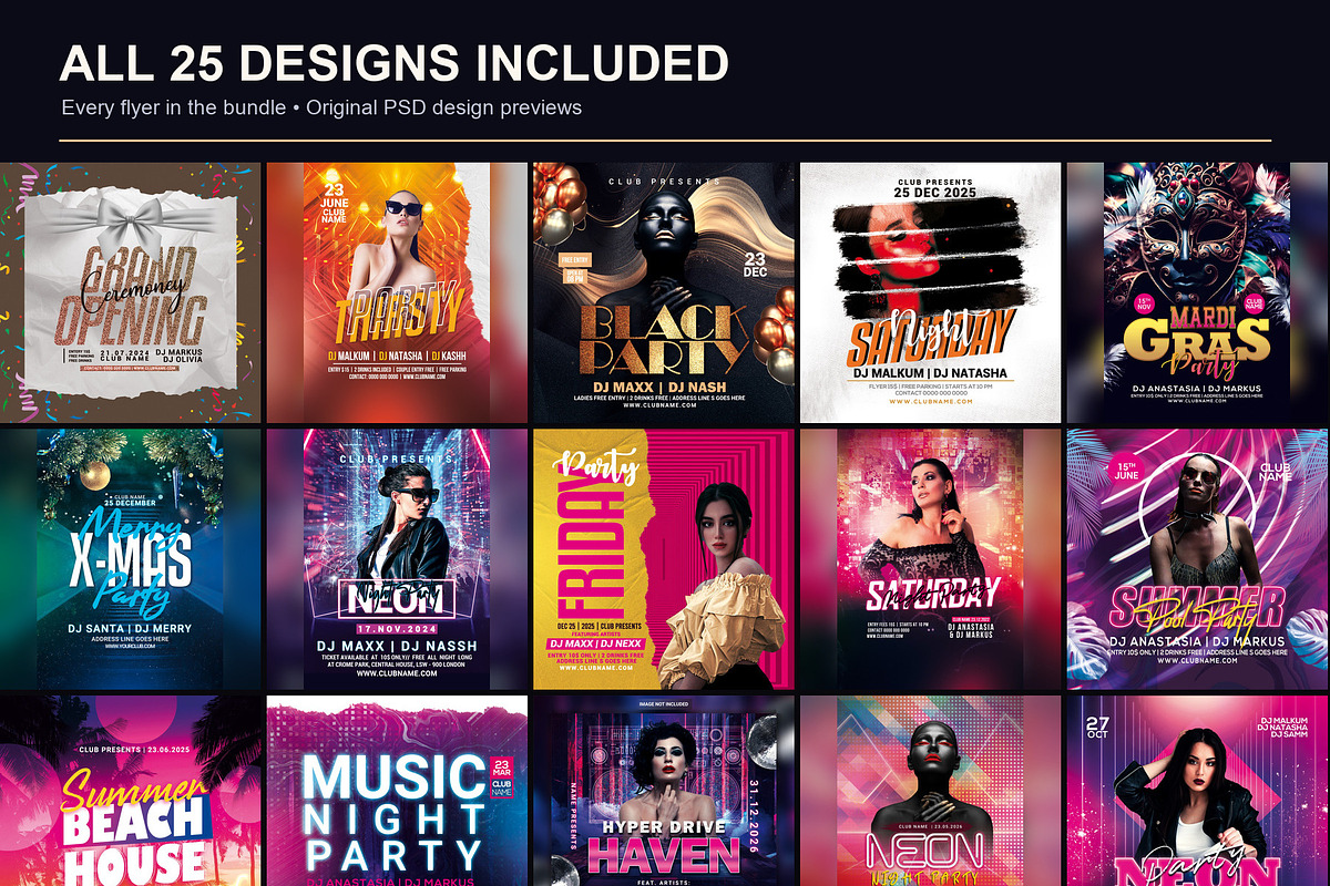 25 Nightclub Party Flyer PSD Bundle, a Flyer Template by Flyer Arts (Photo 2 of 29)