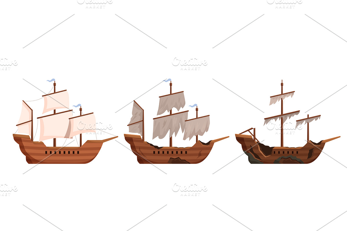 Broken ship. Vintage wooden, an Illustration by Valerie Bodnar