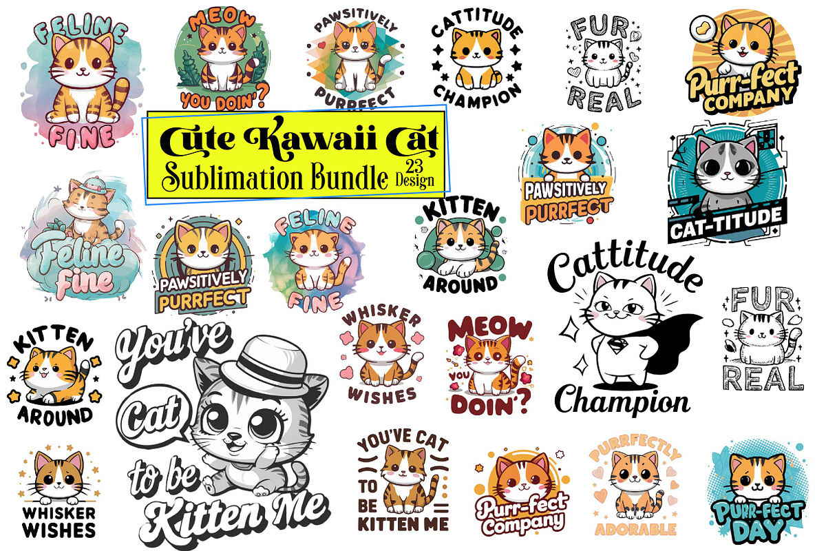 Cute Kawaii Cat Clipart Bundle, an Illustration by Wow Magic