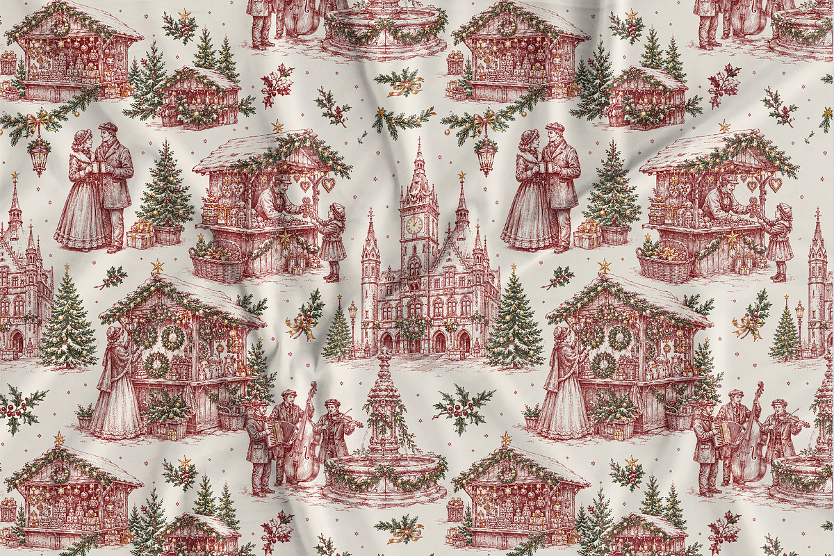 Vintage Christmas Toile Pattern, a Pattern Graphic by Olya Creative (Photo 3 of 10)