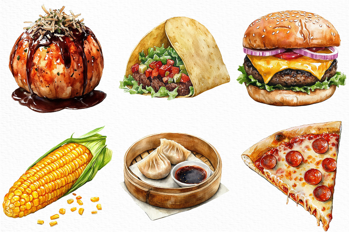 Watercolor Street Food Clipart, an Illustration by Craft Nest (Photo 3 of 6)