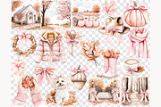 Pink Autumn Clipart, a Seasonal Illustration by GlamArtZhanna (Thumbnail 6 of 8)