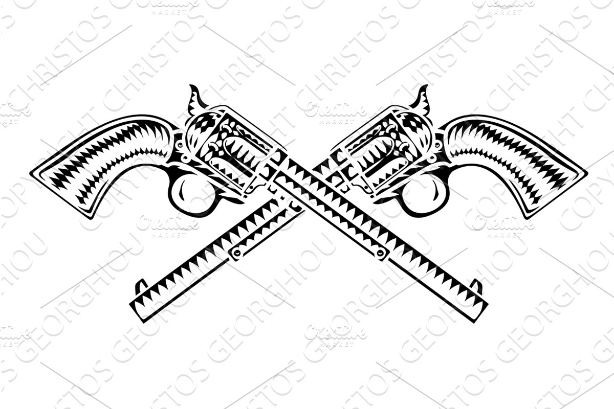 Cowboy Guns Western Pistols Old, an Illustration by Christos Georghiou