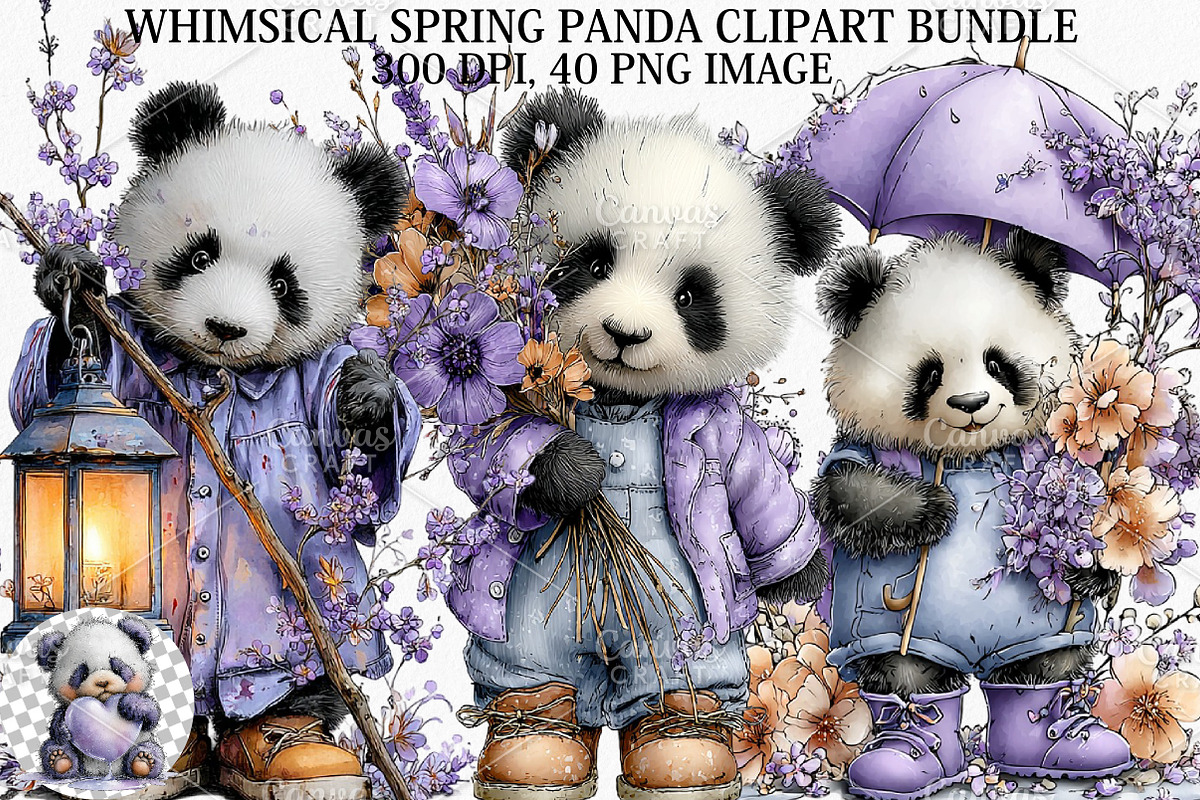Whimsical Spring Panda Clipart PNG, an Illustration by Canvas Craft (Photo 1 of 7)