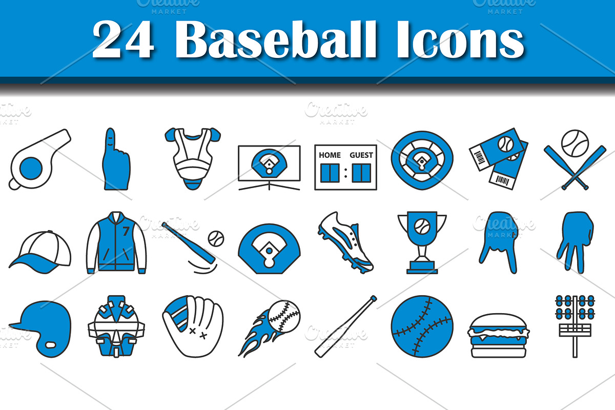 Baseball Icon Set, an Outline Icon by Pavel Vectors