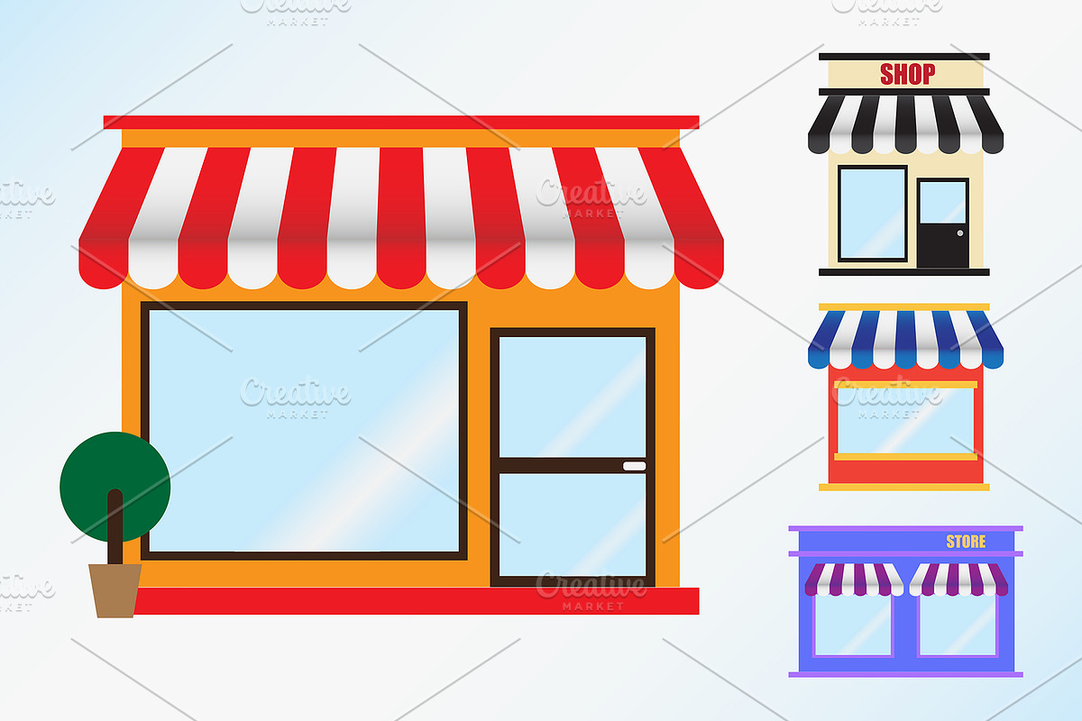 Flat icon set of store  front window, an Icon by charnsitr