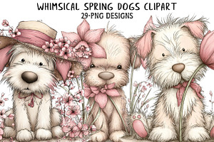 Whimsical Spring Dogs Clipart, an Illustration by Daily.Designs