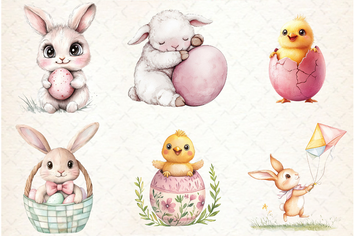 Vintage Dusty Rose Easter Clipart, an Illustration by Watercolor design (Photo 4 of 4)
