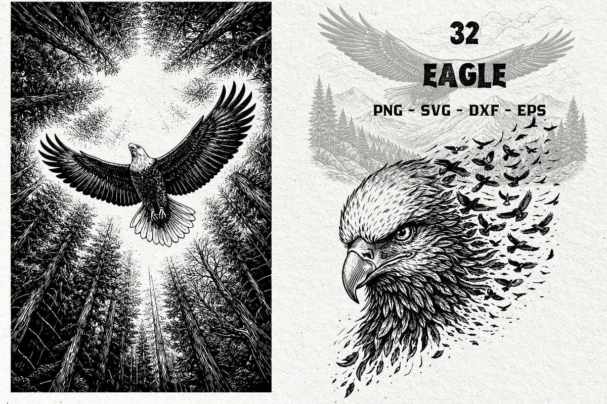 Eagle Wildlife Engraving Graphics, an Animal Illustration by DENIDigitalArtSudio (Photo 1 of 7)