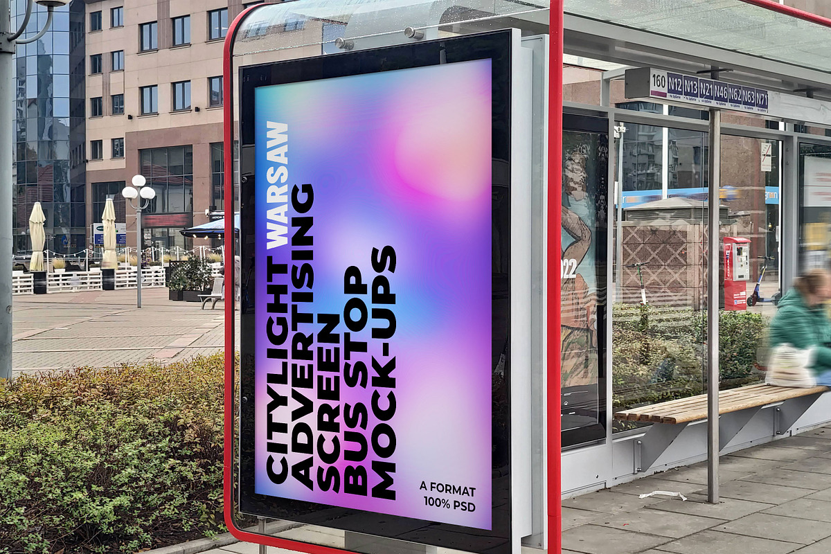 Warsaw Citylight Ad Bus Stop 12 v2, an Advertising Mockup by Graphic Shelter (Photo 4 of 8)