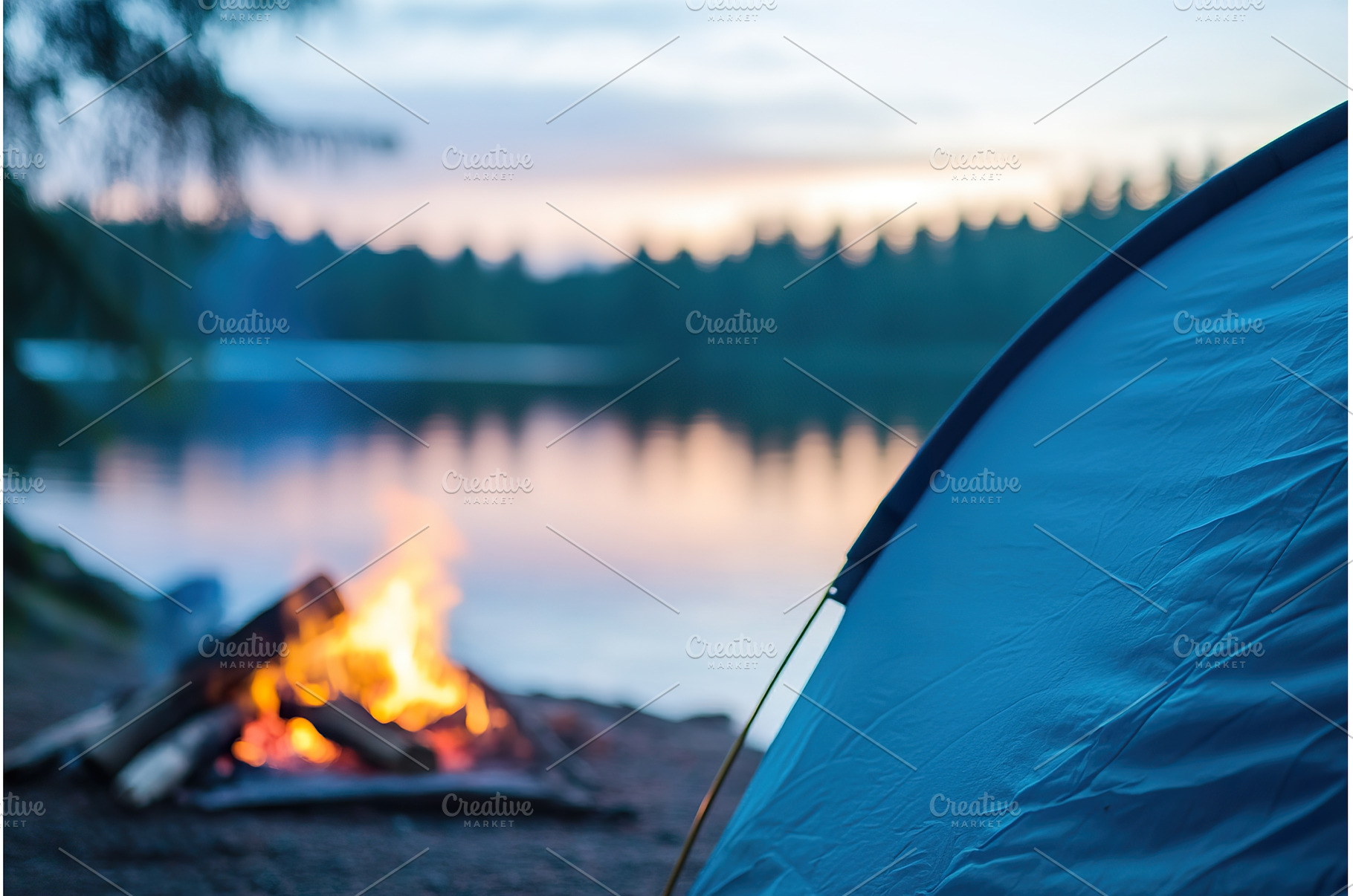 Peaceful camping scene with campfire, a Nature Photo by Lermont51